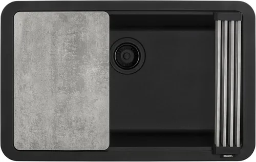 Vista 5 de Ruvati Fregadero de cocina de cuarzo compuesto de granito de 30 pulgadas con estación de trabajo, montaje por debajo y acabado negro mate - RVG2310BK