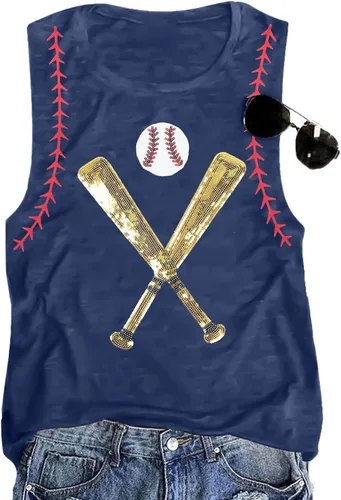 Vista 11 de Camiseta de béisbol para mujer, camiseta sin mangas con espalda cruzada para mujer, camiseta de béisbol para mamá, chaleco de verano, camiseta gris
