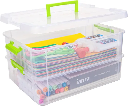 Vista 9 de TERGOO Contenedores de almacenamiento de plástico de 2 capas con tapas, caja transparente multiusos apilable y portátil, organizadores portátiles