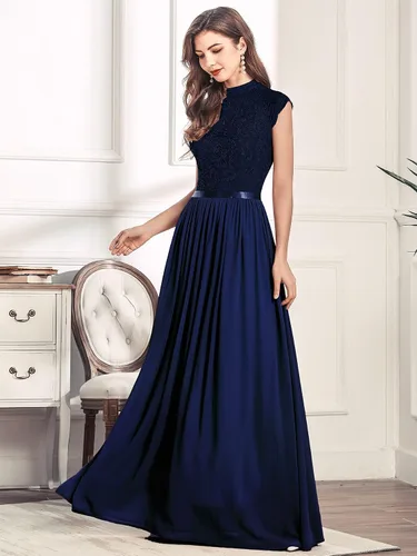 Vista 4 de Miusol Vestido largo formal sin mangas con encaje floral para dama de honor