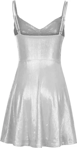 Vista 7 de LFEOOST Vestidos para mujer, sexy, con cuello en V, sin mangas, sin espalda, plisado, para discoteca, bronce, vestido de noche irregular