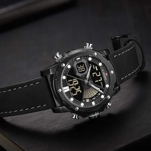 Vista 6 de NAVIFORCE Relojes digitales militares para hombre analógicos de cuarzo resistente al agua luminoso reloj deportivo de cuero multifuncional