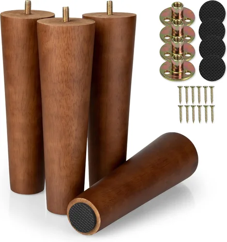 Vista 9 de Ilyapa Pies de madera para muebles, juego de 4 muebles cónicos de repuesto de madera negra de 6 pulgadas, patas de mesa auxiliar para sofás, sillas