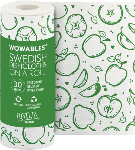 Vista 27 de Paños de cocina suecos para cocina XL, rollo de 30 hojas, biodegradables y compostables, paños de limpieza de toallas de papel reutilizables, 11 x
