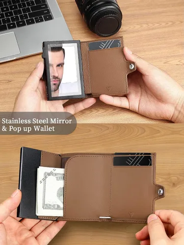 Vista 5 de Billetera AirTag para hombre con bloqueo RFID, K,Bifold-marrón-cremallera