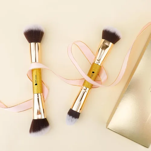 Vista 3 de DUcare Brochas de maquillaje Duo End Foundation Powder Buffer y Contour Brush Herramientas cosméticas sintéticas 2 piezas 2 piezas de crema