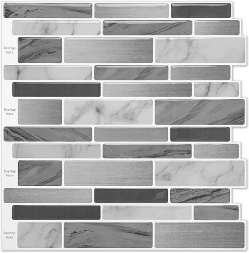 Vista 16 de LONGKING Loseta en muro adhesiva para cocina con diseño de mármol (10 azulejos)