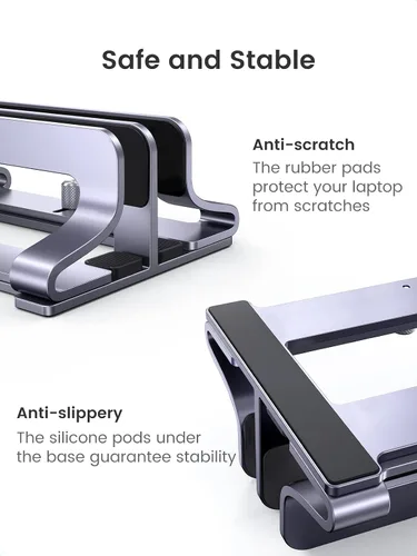Vista 4 de UGREEN - Soporte vertical para laptop de 2 ranuras para escritorio, compatible con MacBook Pro Air, Lenovo Ideapad, Surface Book, HP Notebook, Dell