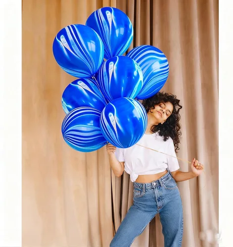 Vista 6 de Globos de mármol azul de ágata marmolada, globos azules de 12 pulgadas, 50 unidades de teñido anudado para fiesta de cumpleaños, decoración