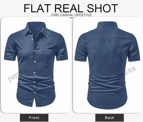 Vista 137 de JMIERR Camisas de vestir a rayas con botones y manga corta para hombre