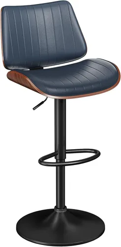 Vista 8 de YaFiti Taburetes de bar ajustables, modernas sillas giratorias de piel sintética con respaldo, taburetes de isla de cocina sin brazos, color negro