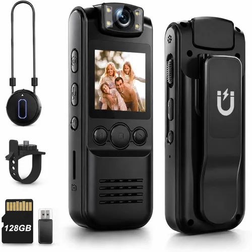 Vista 8 de 4K Body Camera with Audio and Video Recording, 128GB Wearable Mini Body Cam with Magnetic Clip, Hands-Free POV Camera for Work, Cycling, Travel