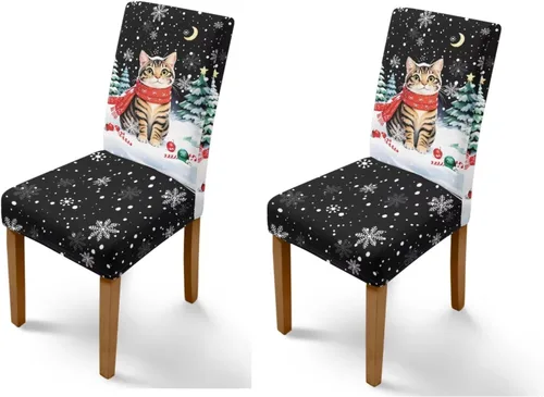Vista 9 de Rnyleeg Fundas navideñas para sillas de comedor, fundas de asiento de comedor con estampado de campanas brillantes, juego de 1 funda suave y lavable