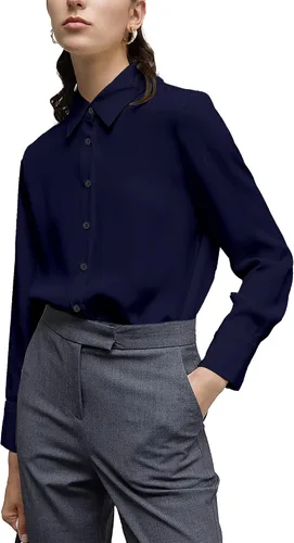 Vista 2 de YAMANMAN Blusa clásica de gasa con botones para mujer, manga larga, cuello