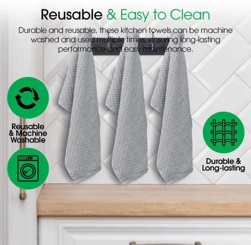Vista 7 de DG Collections Toallas de cocina gris ceniza, paños de cocina de rizo 100% algodón para limpieza, secado y altamente absorbente, paño de cocina