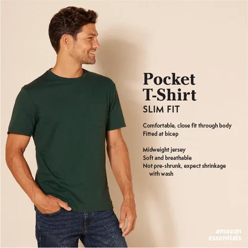 Vista 2 de Tienda Essentials Camiseta ajustada de manga corta con cuello redondo para hombre, paquete de 2