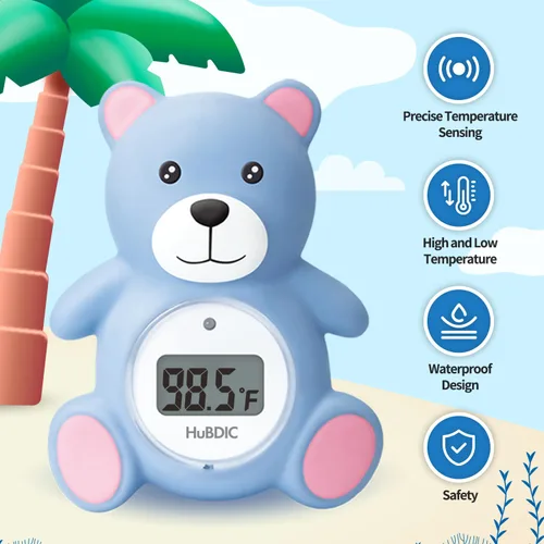 Vista 2 de HubiBaby - Termómetro de baño para bebés y temperatura digital de la habitación, productos de seguridad para el baño 2 en 1 con advertencia de Azul