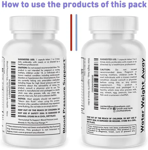 Vista 7 de Youth & Tonic Pastillas diarias de peso de agua y suplementos de apoyo para la presión arterial/diuréticos naturales para retención de agua