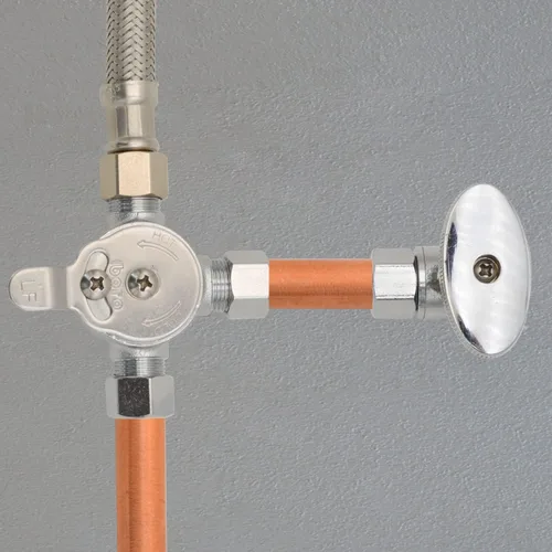 Vista 7 de HYDRO MASTER Válvula mezcladora de agua mecánica, Válvula de templado termostática, Construcción de latón sin plomo, Conexiones de compresión de 3/8