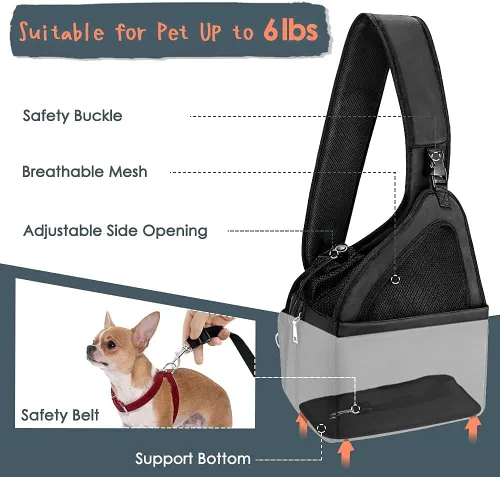 Vista 3 de Lukovee Eslingas para perros pequeños, soporte inferior duro y correa acolchada ajustable suave para perros, bolso para perros con cierre de botón