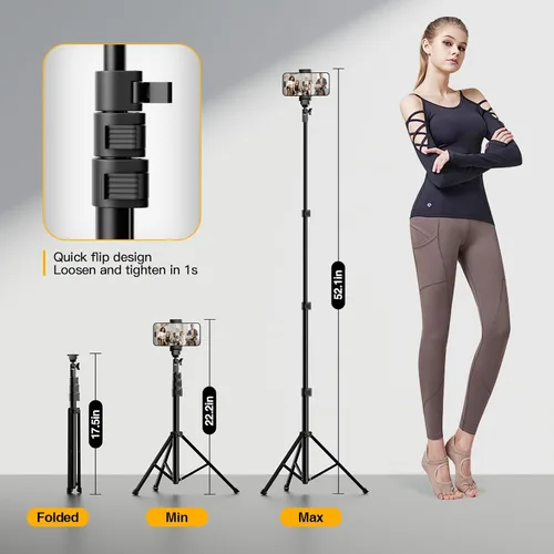 Vista 2 de EMART Soporte de trípode para teléfono celular de 52 pulgadas para iPhone, soporte ajustable para teléfono celular con control remoto, portátil