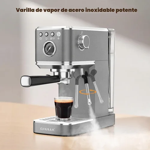 Vista 8 de CHULUX Elite - Máquina de café espresso con varita de vapor para capuchino Gris metálico