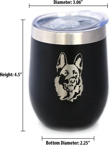 Vista 6 de Custom German Shepherd Personalized Wine Tumbler with Sliding Lid - Stemless Stainless Steel Insulated Cup - German Shepherds Outdoor Camping Mug