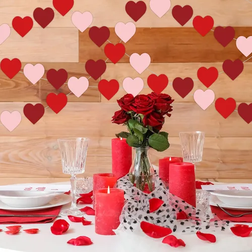 Vista 5 de Tevxj Paquete de 12 guirnaldas de corazón para decoración del día de San Valentín, kit de pancarta en forma de corazón rojo, sin bricolaje