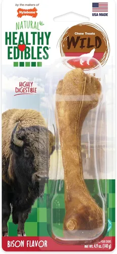 Vista 14 de Huesos comestibles para masticar, para perros de tamaño grande de hasta 50 lb, sabores silvestres, marca Nylabone, Bisonte, Total 1