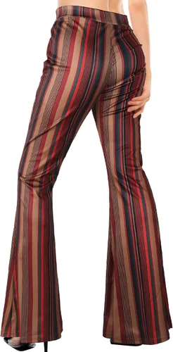 Vista 4 de Unittype Disfraz hippie de los años 60 y 70 para mujer, pantalón bohemio, acampanado, con signo de la paz, aretes para fiesta de cosplay, Poliéster
