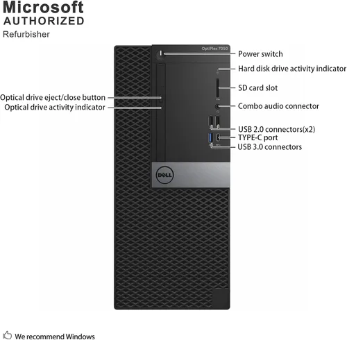 Vista 5 de Dell OptiPlex 7050 'T Intel Core i7-6700 3.4 GHz, 16 GB de RAM, unidad de estado sólido de 512 GB, DVDRW, Windows 11 Pro de 64 bits, (renovado)