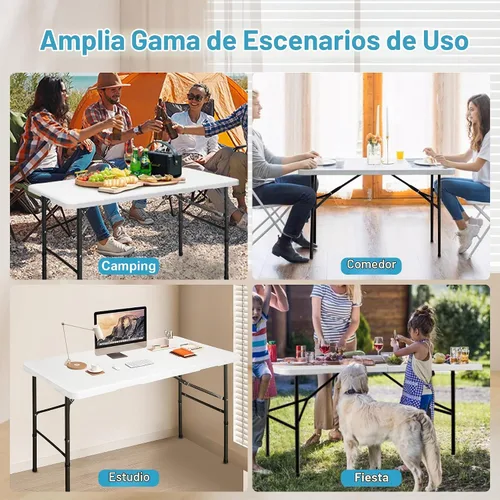 Vista 4 de Bblife Mesa portátil plegable para eventos de 4 pies, mesa de camping de plástico con 2 alturas ajustables, mesa de utilidad resistente para Blanco