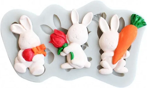 Vista 3 de Conejo de Pascua Conejito Fondant Silicona Molde Decoración Herramienta de Decoración de Chocolate Caramelo Pastel Gumpaste Molde de Papel