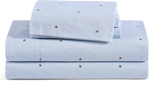 Vista 12 de Tommy Hilfiger - Sábanas para cama individual, ropa de cama de percal de algodón crujiente y fresca con funda de almohada a juego, juego de cama