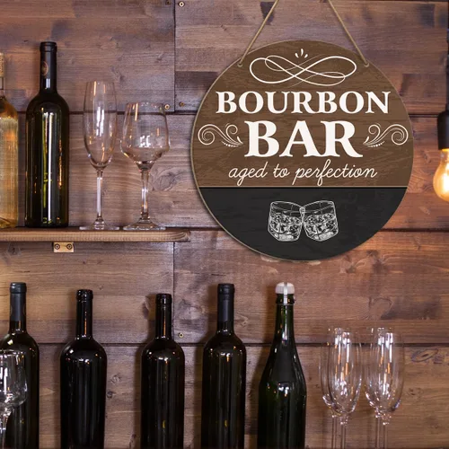Vista 4 de Letrero de pared con diseño de bar de Bourbon, decoración rústica de madera para colgar, 10.2 x 10.2 pulgadas