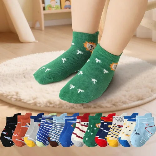 Vista 34 de Calcetines tobilleros antideslizantes para bebé, paquete de 12 para niños y niñas, calcetines de algodón para bebés Animal1