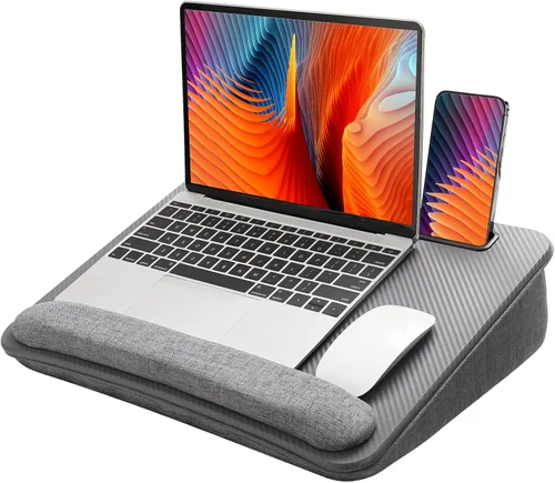 Vista 12 de HUANUO Escritorio de regazo para laptop, escritorio portátil con cojín de almohada, se adapta a portátiles de hasta 17 pulgadas, con tira Negro