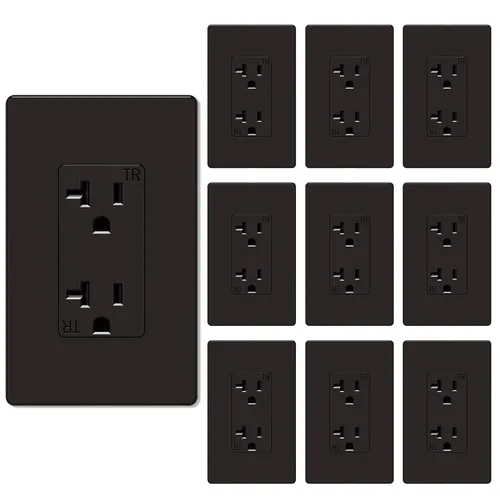 Vista 17 de Salida de receptáculo decorador, placa de pared sin tornillos incluida, salida de pared resistente a manipulaciones de 15 amperios y 125 V, 2 polos