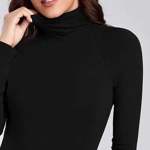 Vista 2 de Camiseta de manga larga con cuello alto para mujer, ajustada, suave, ligera, casual, activa