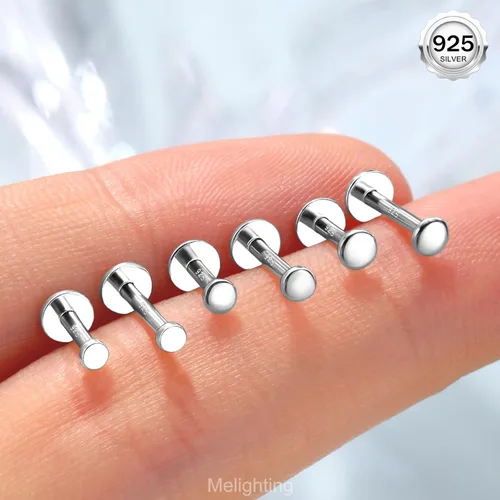 Vista 2 de Melighting Aretes de hélice de plata esterlina 925 para cartílago, roscados internamente, tragus, aretes de espalda plana, 6/0.315 in, piercing