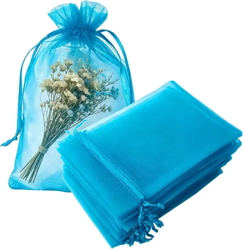 Vista 37 de Juego de 50 bolsas de organza de regalo con cordón azul aguamarina de 4 x 6 pulgadas para baby shower, Navidad, boda, recuerdos de fiesta, despedida