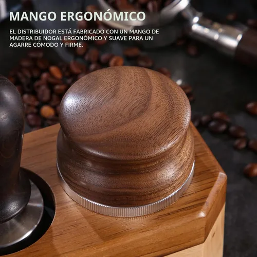 Vista 2 de Distribuidor de café de 51 mm, herramienta de distribución de espresso, manipulador de espresso nivelador de profundidad ajustable con mango