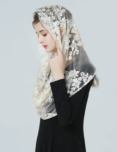 Vista 2 de BEAUTELICATE 1st Communion Veil Catholic Mantilla Veil Chapel Church Veil Easter Latin Mass Head Covering