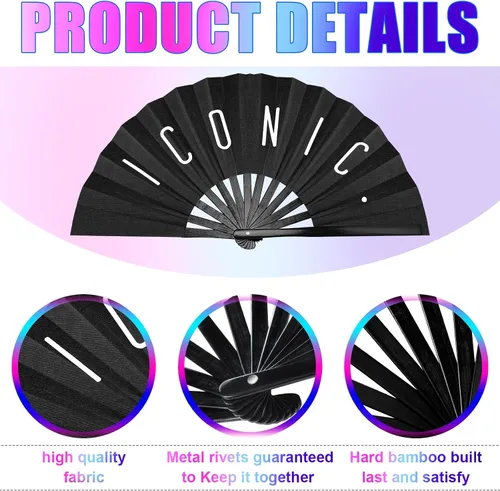 Vista 3 de Amyhill Paquete de 2 ventiladores chinos Rave icónicos grandes plegables para festivales con voz para hombres y mujeres, actuaciones de fiesta
