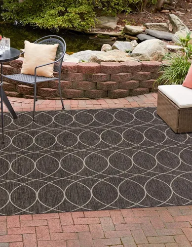 Vista 22 de Unique Loom Outdoor Trellis Collection - Alfombra de área (10 pies, redonda, verde/marfil)