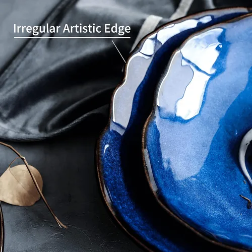 Vista 8 de Cuenco decorativo de cerámica, cuenco para llaves de cerámica azul, decoración versátil de porcelana, pequeño plato para joyería con esmalte azul
