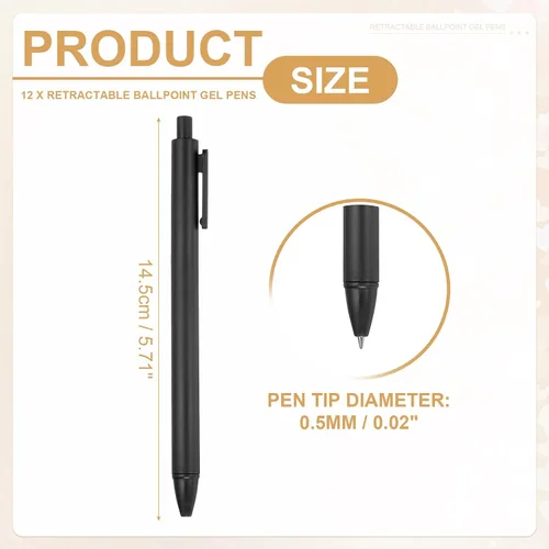 Vista 2 de PATIKIL Paquete de 12 bolígrafos de gel retráctiles, punta fina de 0.020 in, tinta negra, color retro, escritura suave, lindos bolígrafos para Negro