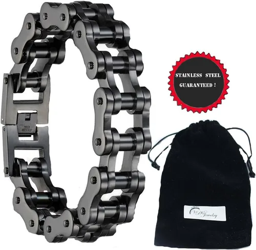 Vista 3 de Pulsera de cadena de eslabones de acero inoxidable para hombre, color negro, 0.906 in