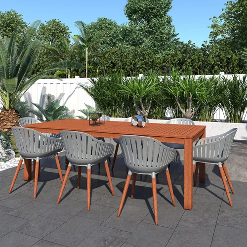 Vista 16 de Brampton Patio Brampton Venice - Juego de comedor rectangular de 7 piezas, acabado de teca oscura y sillas grises, ideal para patio y exteriores