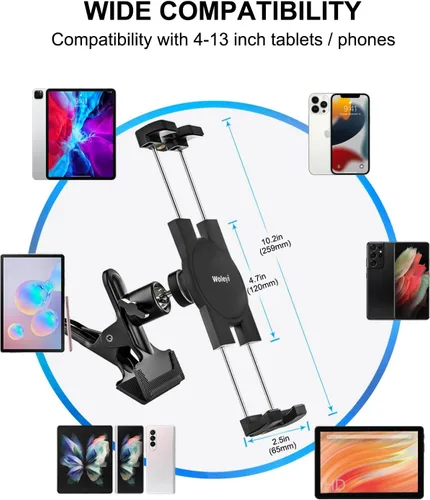 Vista 6 de Soporte para tablet de automóvil, soporte para tableta de automóvil, rotación de 360°, abrazadera universal para volante con tornillo de 1/4